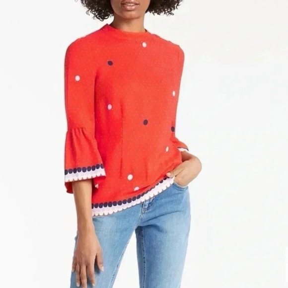 Boden Tops - Boden Red Polka Dot 3/4 Sleeves Ruffle Bell Sleeves Blouse Women’s Size 4 Small